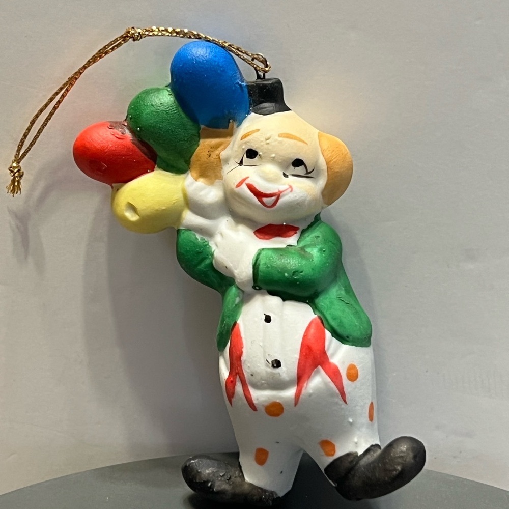 Vintage Colorful Clown Ornament with Balloons